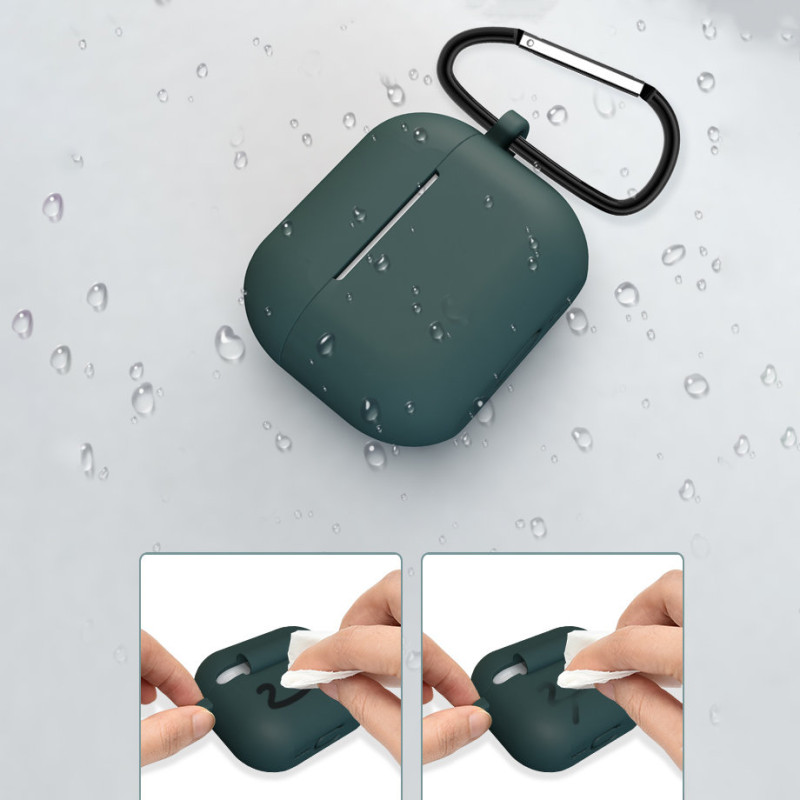 „AirPods 3“ dėklas, silikoninis minkštas ausinių dangtelis + raktų pakabukas, juodas omarų pakabukas (D dėklas)