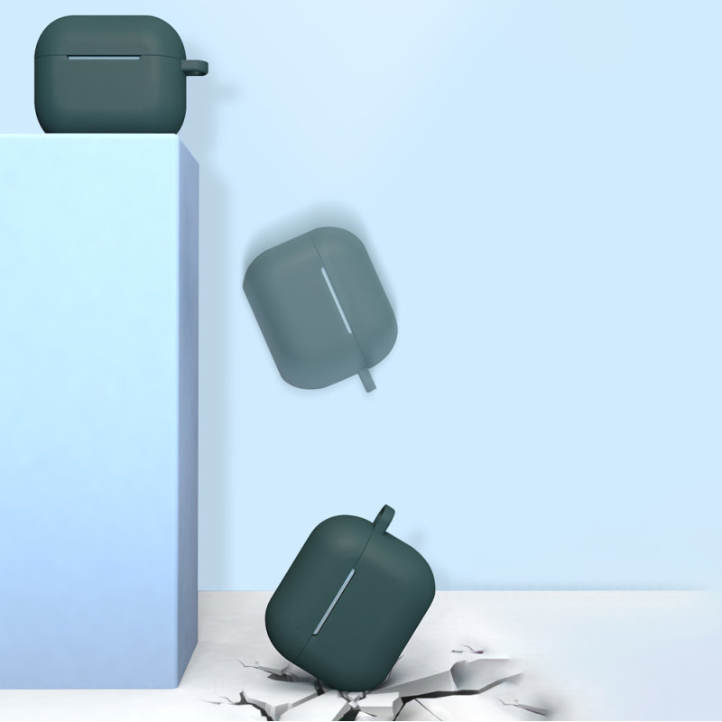„AirPods 3“ dėklas, silikoninis minkštas ausinių dangtelis + raktų pakabukas, juodas omarų pakabukas (D dėklas)
