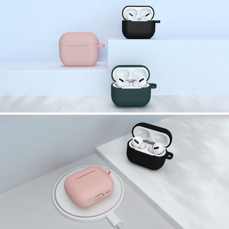 „AirPods 3“ dėklas, silikoninis minkštas ausinių dangtelis + raktų pakabukas, juodas omarų pakabukas (D dėklas)