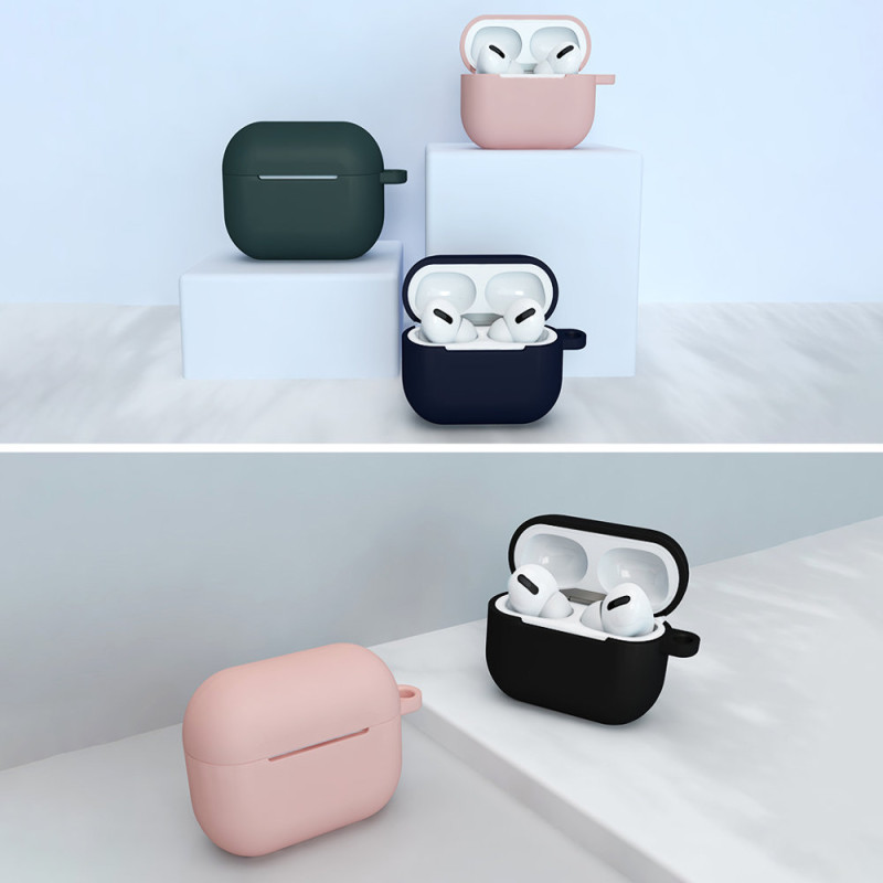„AirPods 3“ dėklas, silikoninis minkštas ausinių dangtelis + raktų pakabukas, juodas omarų pakabukas (D dėklas)