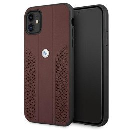 BMW Leather Curve perforuotas dėklas iPhone 11 / Xr - raudonas