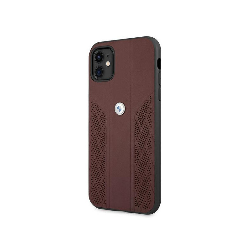 BMW Leather Curve perforuotas dėklas iPhone 11 / Xr - raudonas