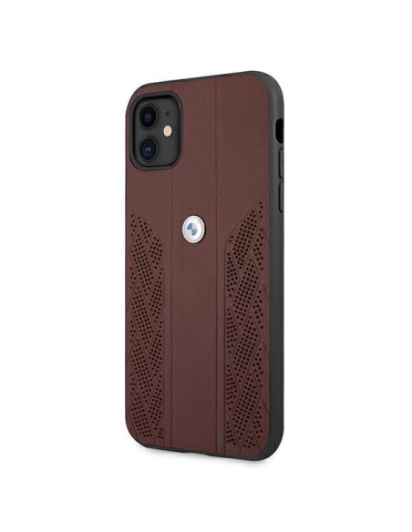 BMW Leather Curve perforuotas dėklas iPhone 11 / Xr - raudonas BMW Leather Curve perforuotas dėklas iPhone 11 / Xr - raudonas