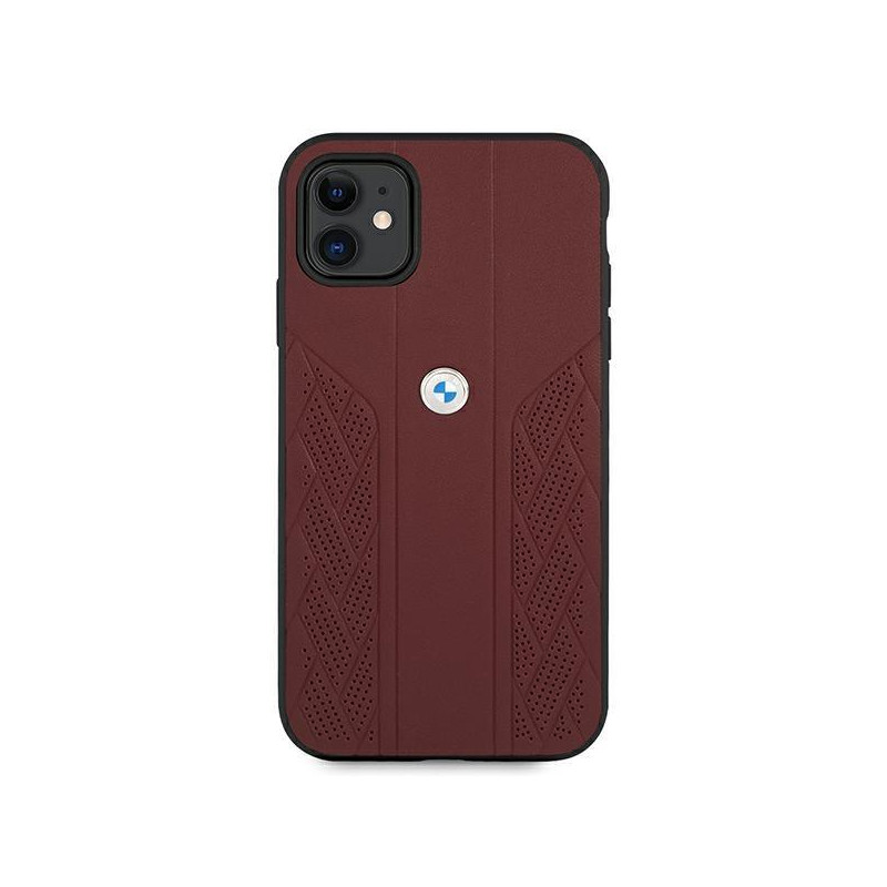 BMW Leather Curve perforuotas dėklas iPhone 11 / Xr - raudonas
