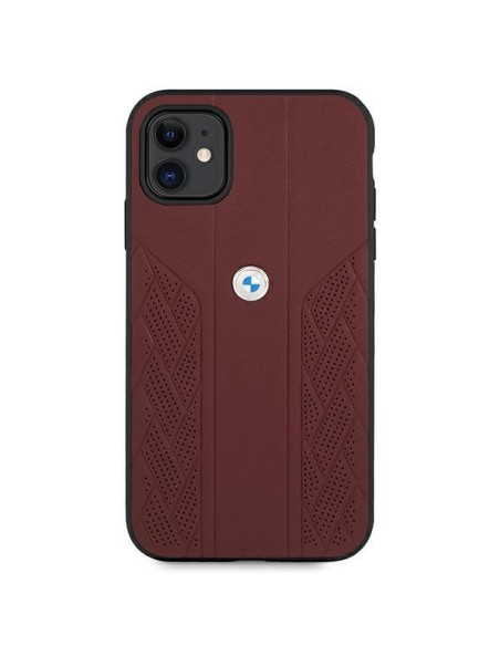 BMW Leather Curve perforuotas dėklas iPhone 11 / Xr - raudonas BMW Leather Curve perforuotas dėklas iPhone 11 / Xr - raudonas
