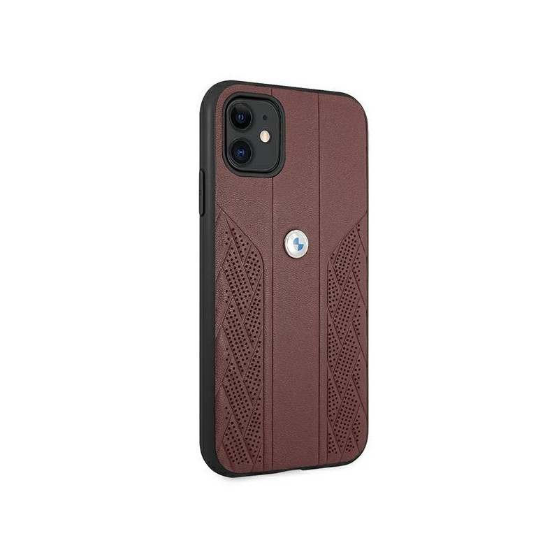 BMW Leather Curve perforuotas dėklas iPhone 11 / Xr - raudonas