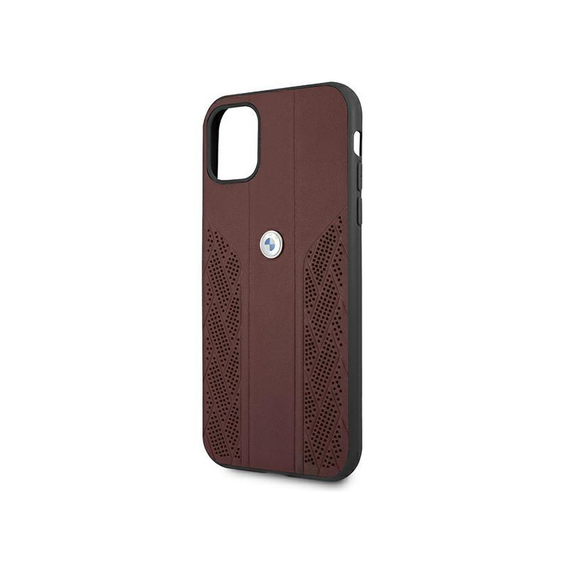 BMW Leather Curve perforuotas dėklas iPhone 11 / Xr - raudonas
