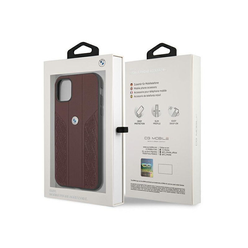 BMW Leather Curve perforuotas dėklas iPhone 11 / Xr - raudonas
