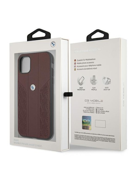 BMW Leather Curve perforuotas dėklas iPhone 11 / Xr - raudonas BMW Leather Curve perforuotas dėklas iPhone 11 / Xr - raudonas