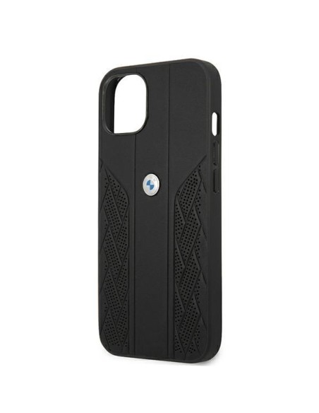 BMW Leather Curve Perforate dėklas iPhone 13 mini - juodas BMW Leather Curve Perforate dėklas iPhone 13 mini - juodas