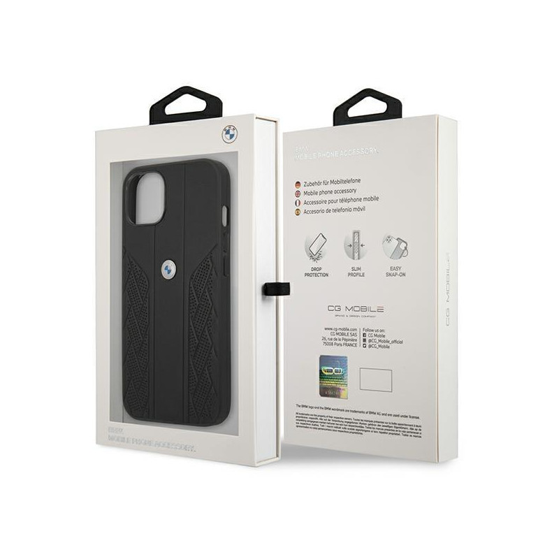 BMW Leather Curve Perforate dėklas iPhone 13 mini - juodas