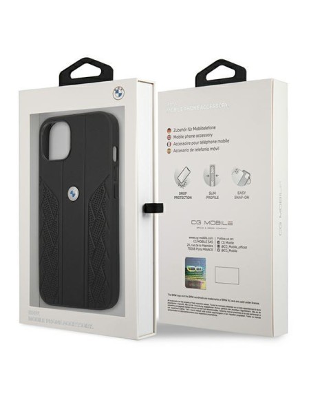 BMW Leather Curve Perforate dėklas iPhone 13 mini - juodas BMW Leather Curve Perforate dėklas iPhone 13 mini - juodas