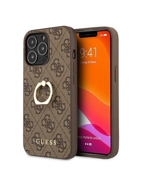 Guess 4G Ring Stand dėklas skirtas iPhone 13 Pro / iPhone 13 - rudas Guess 4G Ring Stand dėklas skirtas iPhone 13 Pro / iPhone 13 - rudas