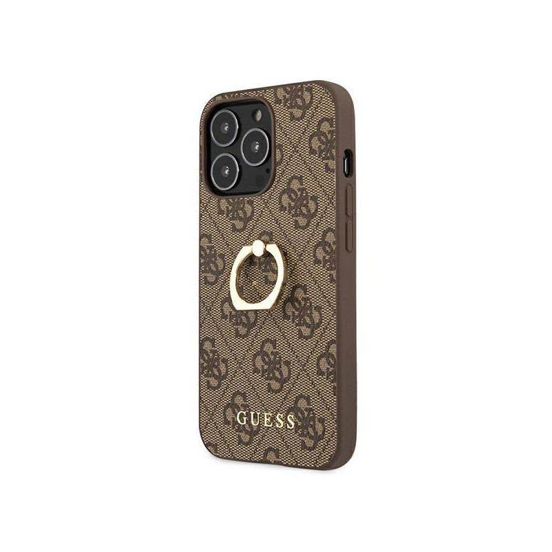 Guess 4G Ring Stand dėklas skirtas iPhone 13 Pro / iPhone 13 - rudas