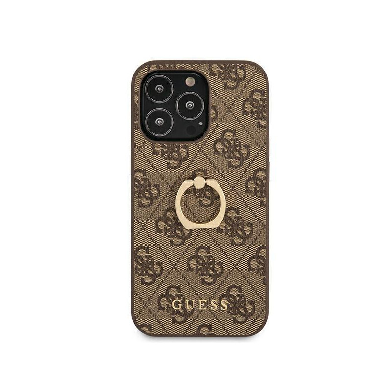 Guess 4G Ring Stand dėklas skirtas iPhone 13 Pro / iPhone 13 - rudas