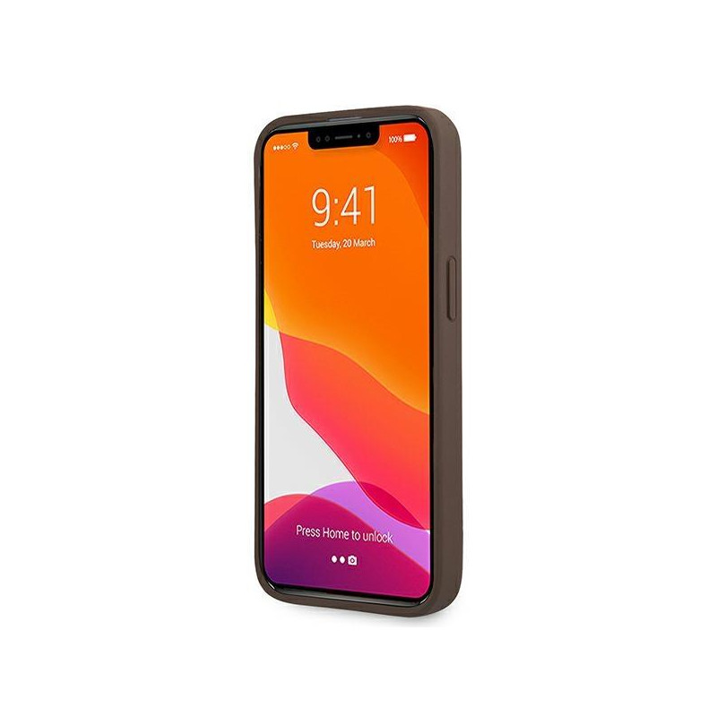 Guess 4G Ring Stand dėklas skirtas iPhone 13 Pro / iPhone 13 - rudas