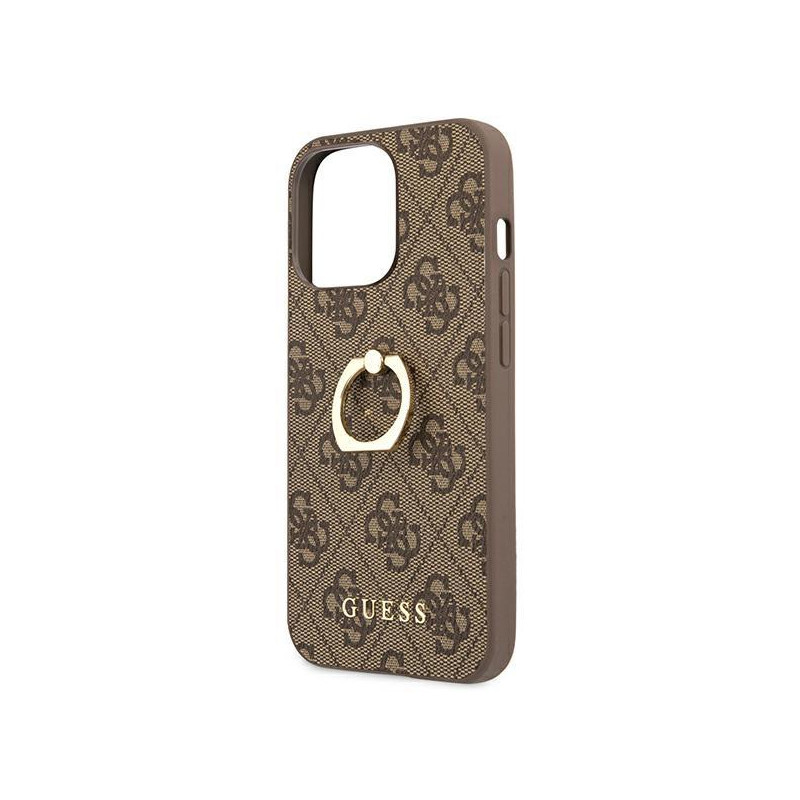 Guess 4G Ring Stand dėklas skirtas iPhone 13 Pro / iPhone 13 - rudas