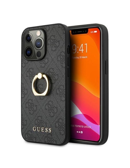 Guess 4G Ring Stand dėklas skirtas iPhone 13 Pro / iPhone 13 - pilkas Guess 4G Ring Stand dėklas skirtas iPhone 13 Pro / iPhone 13 - pilkas