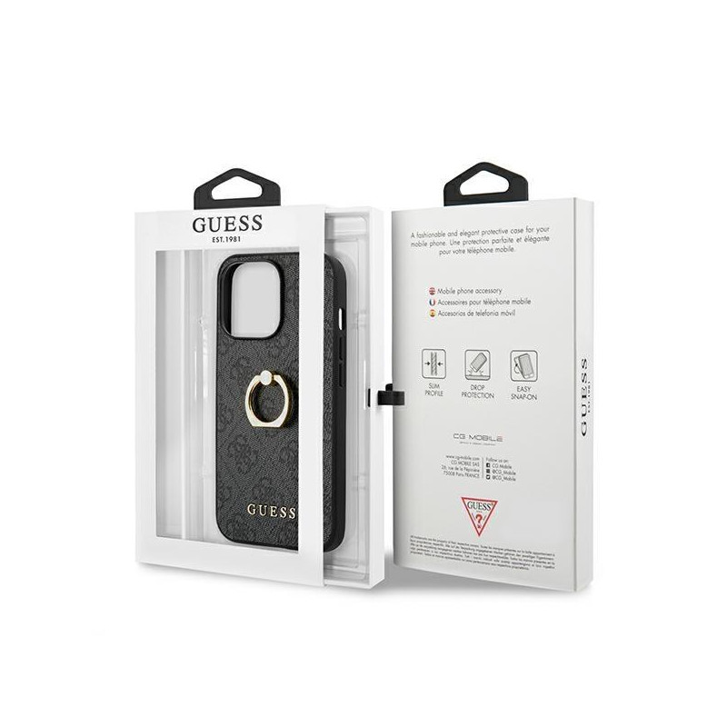 Guess 4G Ring Stand dėklas skirtas iPhone 13 Pro / iPhone 13 - pilkas