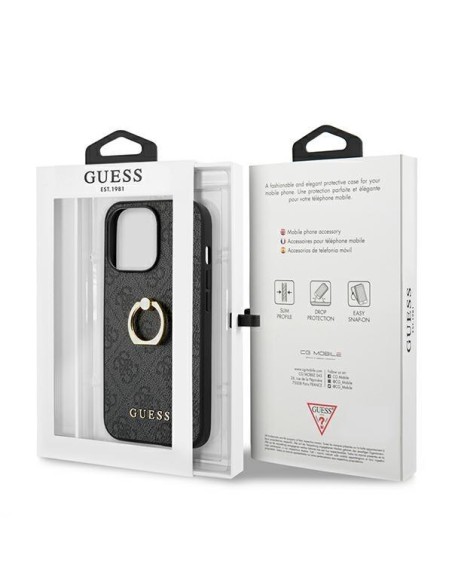 Guess 4G Ring Stand dėklas skirtas iPhone 13 Pro / iPhone 13 - pilkas Guess 4G Ring Stand dėklas skirtas iPhone 13 Pro / iPhone 13 - pilkas