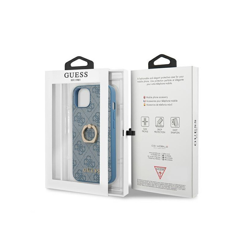 Guess 4G Ring Stand dėklas iPhone 13 mini - mėlynas