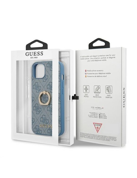 Guess 4G Ring Stand dėklas iPhone 13 mini - mėlynas Guess 4G Ring Stand dėklas iPhone 13 mini - mėlynas