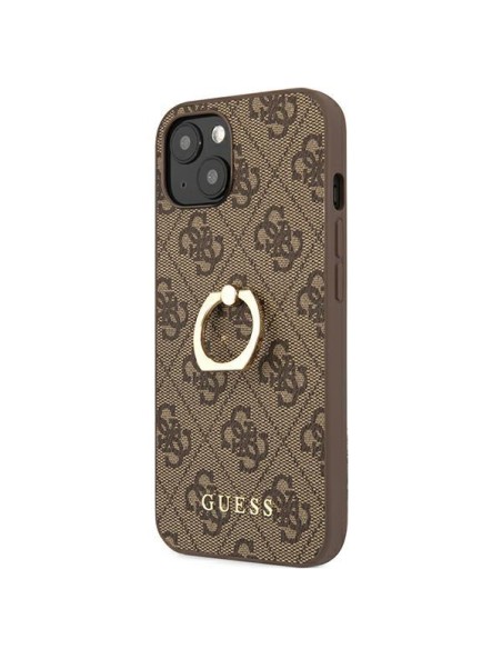 Guess 4G Ring Stand dėklas iPhone 13 mini - rudas Guess 4G Ring Stand dėklas iPhone 13 mini - rudas