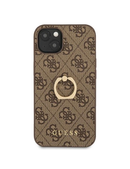 Guess 4G Ring Stand dėklas iPhone 13 mini - rudas Guess 4G Ring Stand dėklas iPhone 13 mini - rudas
