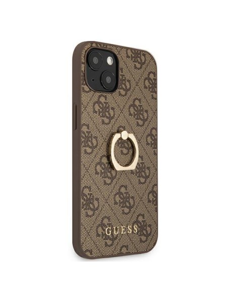 Guess 4G Ring Stand dėklas iPhone 13 mini - rudas Guess 4G Ring Stand dėklas iPhone 13 mini - rudas
