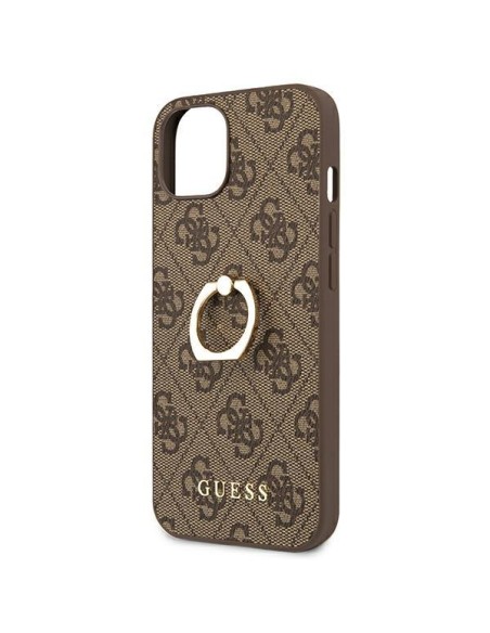 Guess 4G Ring Stand dėklas iPhone 13 mini - rudas Guess 4G Ring Stand dėklas iPhone 13 mini - rudas