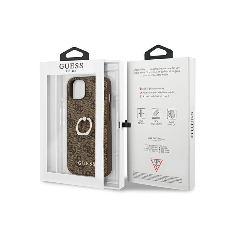Guess 4G Ring Stand dėklas iPhone 13 mini - rudas