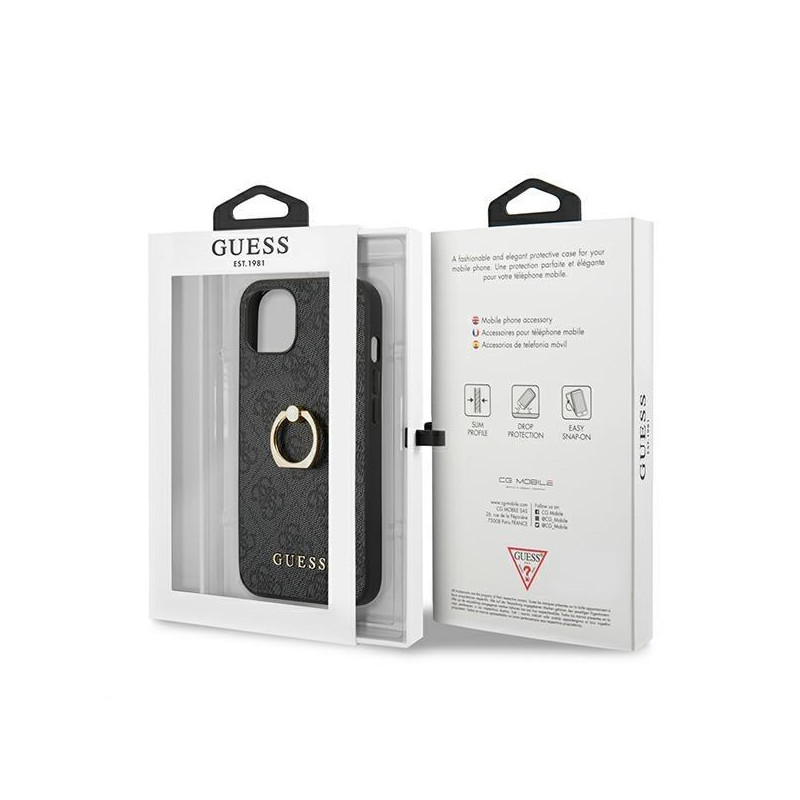 Guess 4G Ring Stand dėklas iPhone 13 mini - pilkas