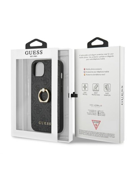 Guess 4G Ring Stand dėklas iPhone 13 mini - pilkas Guess 4G Ring Stand dėklas iPhone 13 mini - pilkas