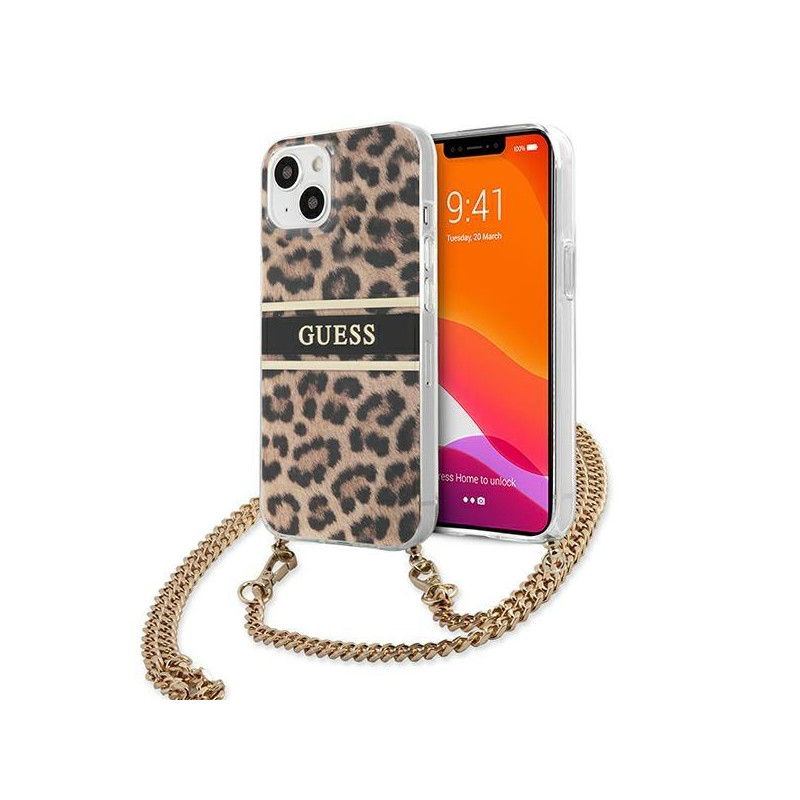 Guess Leopard dėklas iPhone 13 mini - šviesiai rudas Guess Leopard dėklas iPhone 13 mini - šviesiai rudas