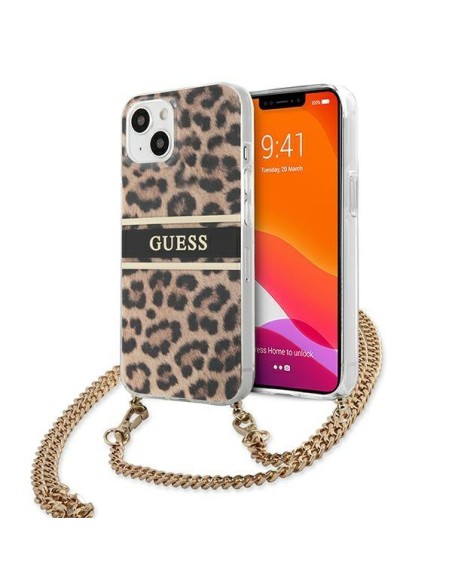 Guess Leopard dėklas iPhone 13 mini - šviesiai rudas Guess Leopard dėklas iPhone 13 mini - šviesiai rudas