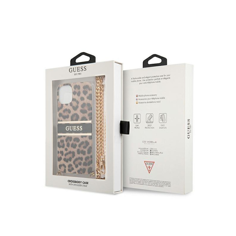 Guess Leopard dėklas iPhone 13 mini - šviesiai rudas