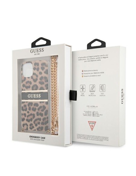 Guess Leopard dėklas iPhone 13 mini - šviesiai rudas Guess Leopard dėklas iPhone 13 mini - šviesiai rudas