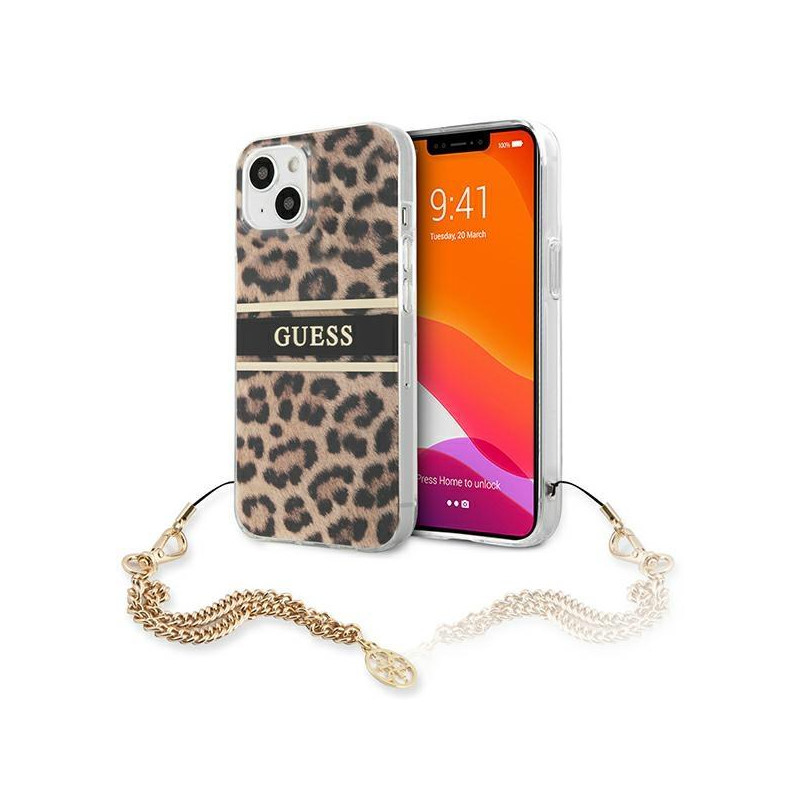 Guess Gold Chain dėklas iPhone 13 mini - rudos dėmės