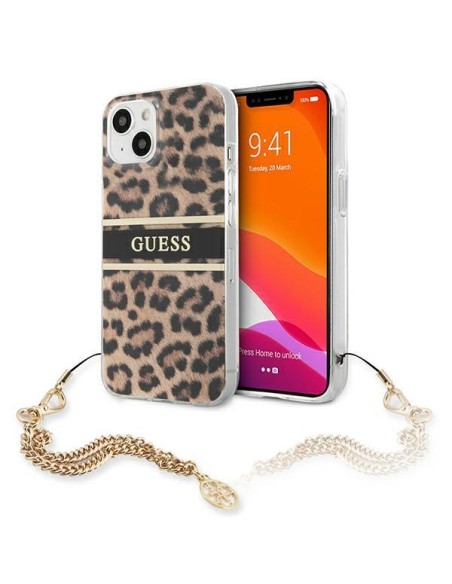 Guess Gold Chain dėklas iPhone 13 mini - rudos dėmės Guess Gold Chain dėklas iPhone 13 mini - rudos dėmės
