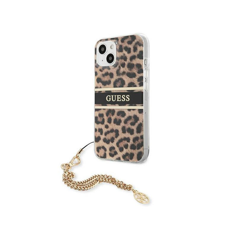 Guess Gold Chain dėklas iPhone 13 mini - rudos dėmės