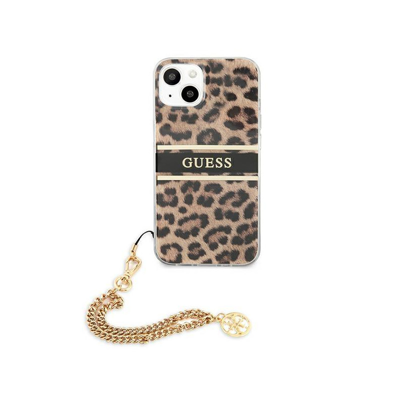 Guess Gold Chain dėklas iPhone 13 mini - rudos dėmės