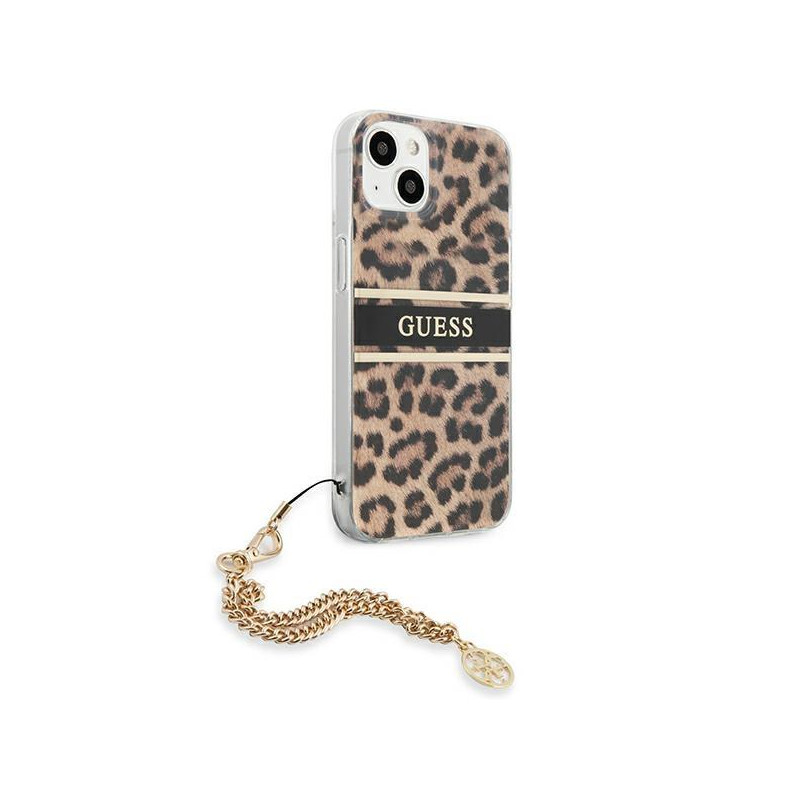 Guess Gold Chain dėklas iPhone 13 mini - rudos dėmės
