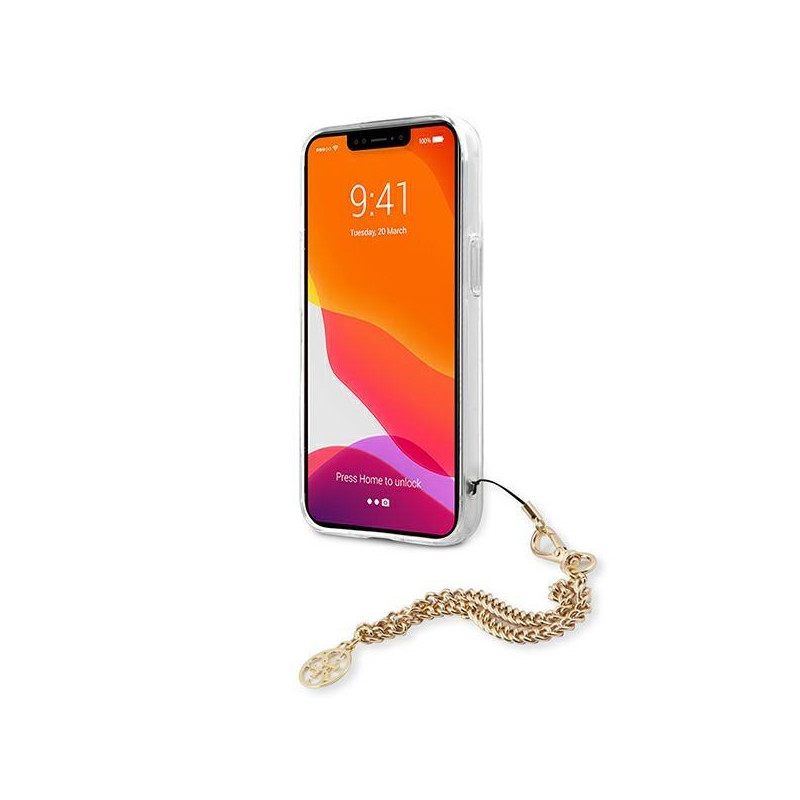 Guess Gold Chain dėklas iPhone 13 mini - rudos dėmės