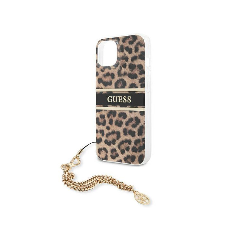Guess Gold Chain dėklas iPhone 13 mini - rudos dėmės