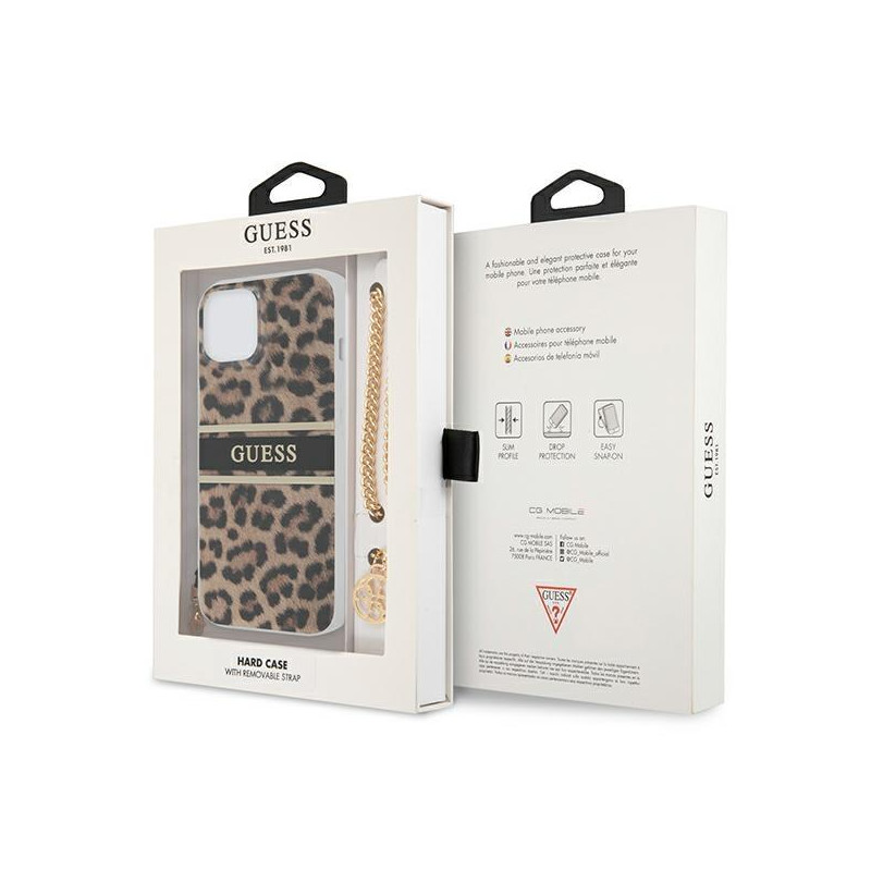Guess Gold Chain dėklas iPhone 13 mini - rudos dėmės