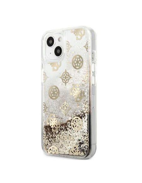 Guess Peony Liquid Glitter dėklas iPhone 13 mini - auksinis Guess Peony Liquid Glitter dėklas iPhone 13 mini - auksinis