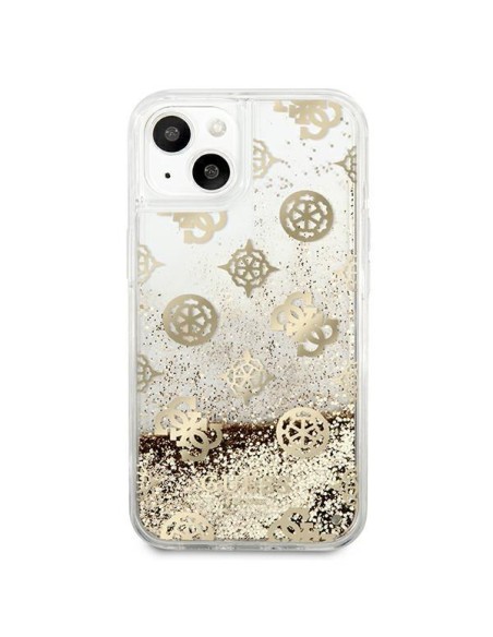 Guess Peony Liquid Glitter dėklas iPhone 13 mini - auksinis Guess Peony Liquid Glitter dėklas iPhone 13 mini - auksinis