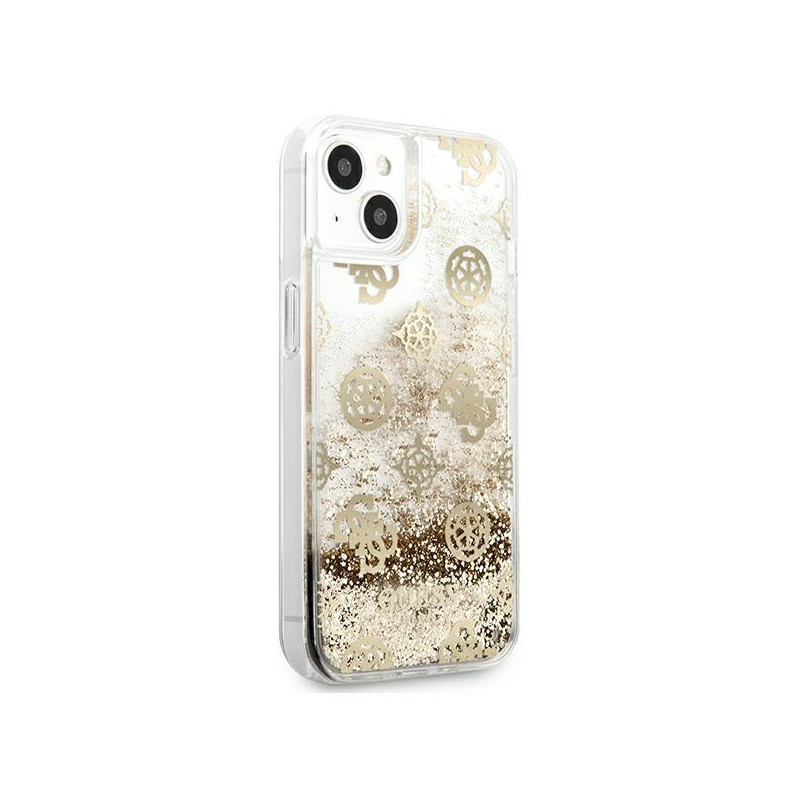 Guess Peony Liquid Glitter dėklas iPhone 13 mini - auksinis