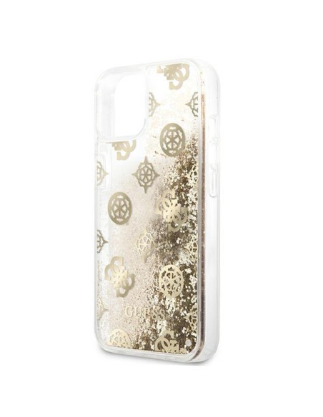 Guess Peony Liquid Glitter dėklas iPhone 13 mini - auksinis Guess Peony Liquid Glitter dėklas iPhone 13 mini - auksinis