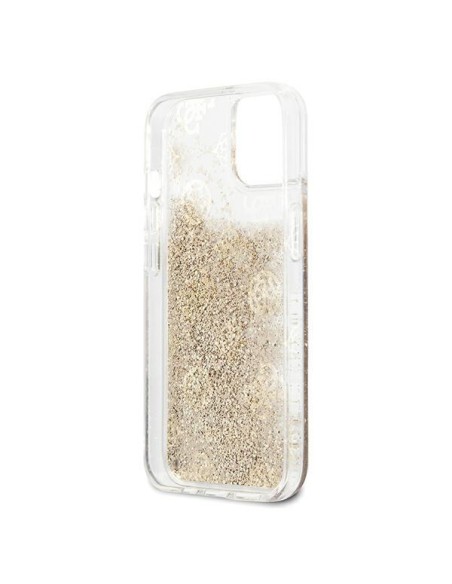 Guess Peony Liquid Glitter dėklas iPhone 13 mini - auksinis Guess Peony Liquid Glitter dėklas iPhone 13 mini - auksinis